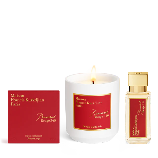 Baccarat Rouge 540 SCENTED CANDLE, SCENTED SOAP AND EAU DE PARFUM TRIO